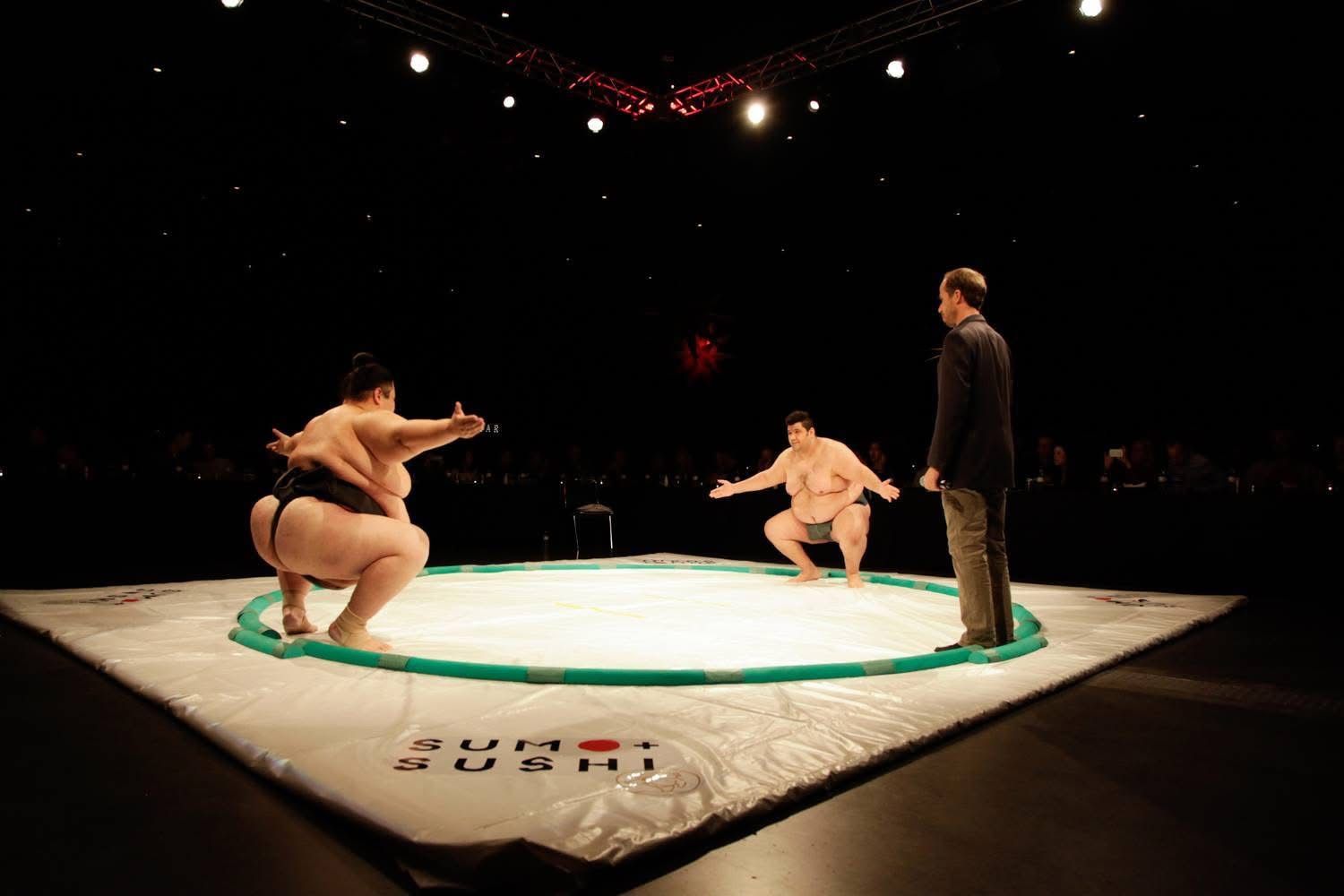 Ramy Elgazar facing his opponent in the ring at the 2015 US Sumo Open