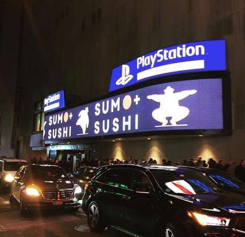 Sumo and Sushi show marquee at the PlayStation Theater, New York